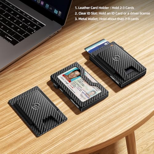 Wallet for Men, 2 In 1 Slim Pop Up Card Holder,RFID Blocking Minimalist Smart Magnetic Wallet for iphone 15/14/13 Pro/ProMax (Carbon Fiber Black)2