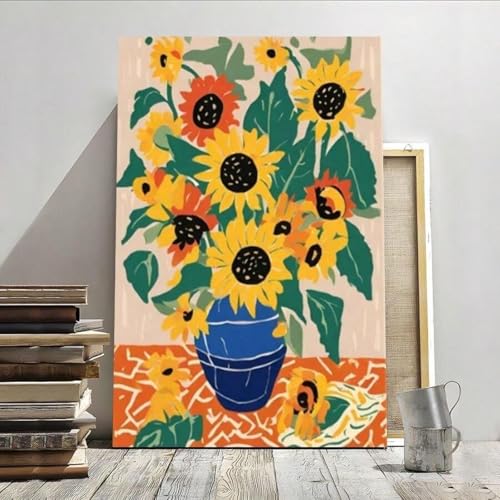 Art déco bouquet de tournesols sur toile haut de gamme avec cadre