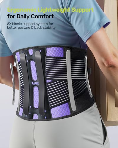 Image of Rakiie Slim Back Brace for Lower Back Pain Relief, Lightweight & Breathable Back Support Brace for Men Women, Ergonomic Light Lumbar Support for Everyday Wear, Purple S | Breathable Lightweight Design, Ergonomic Support, Relieves Lower Back Pain, Everyday Wear, Fits Men /Women, Purple, S