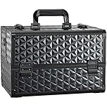 Joligrace Large Makeup Case Makeup Organiser Box Vanity Case Lockable Cosmetic Cases 4 Trays with Shoulder Strap Clasp, Black