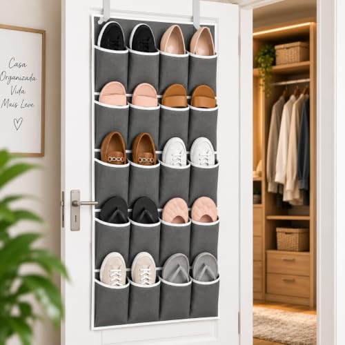 Sapateira de Porta com 20 Bolso, Sapateira de Porta Bolso, Organizador de Sapatos, Transparente Pendurável, Sapateira Vertical Capacidade para 10 Pares