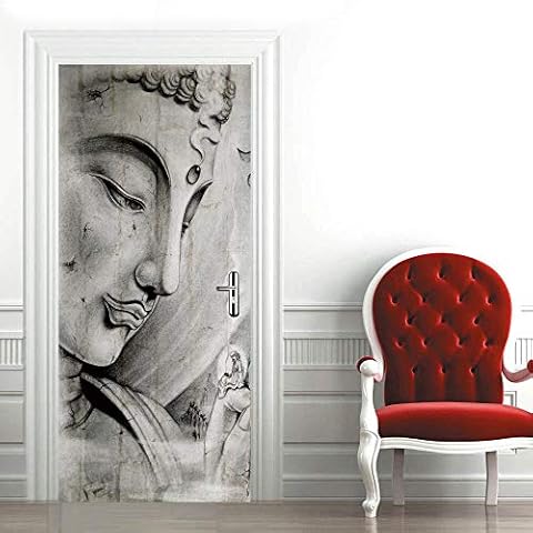 Vinilo decorativo de puerta 3D Estatua de Buda vintage Cover