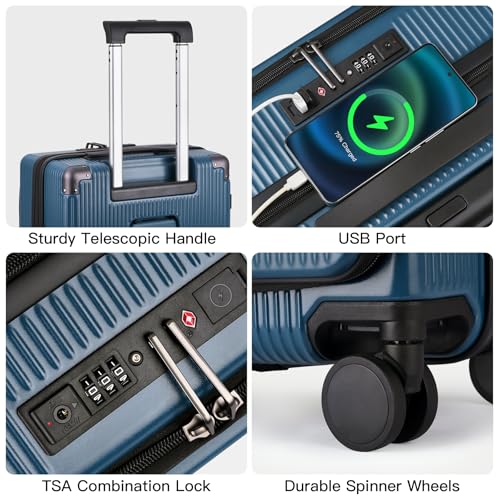 BISON DENIM Carry On Luggage Expandable PC Hard Shell Suitcase with Spinner Wheels and Cup Holder, TSA-approved Lock and USB Port 20-Inch4