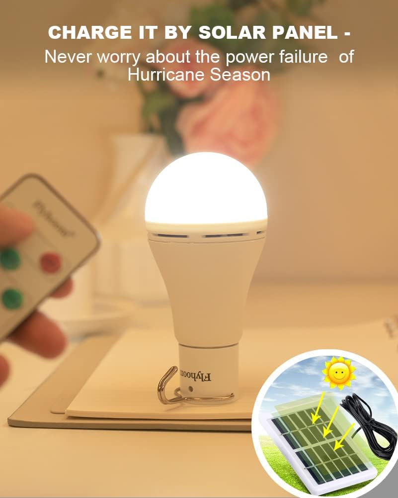 Rеvіеw Prоduсt Flyhoom Portable Solar Light Bulb with Remote, 180LM, 4 Light Modes, Rechargeable Solar LED Bulb for Indoor, Camping, Emergency
