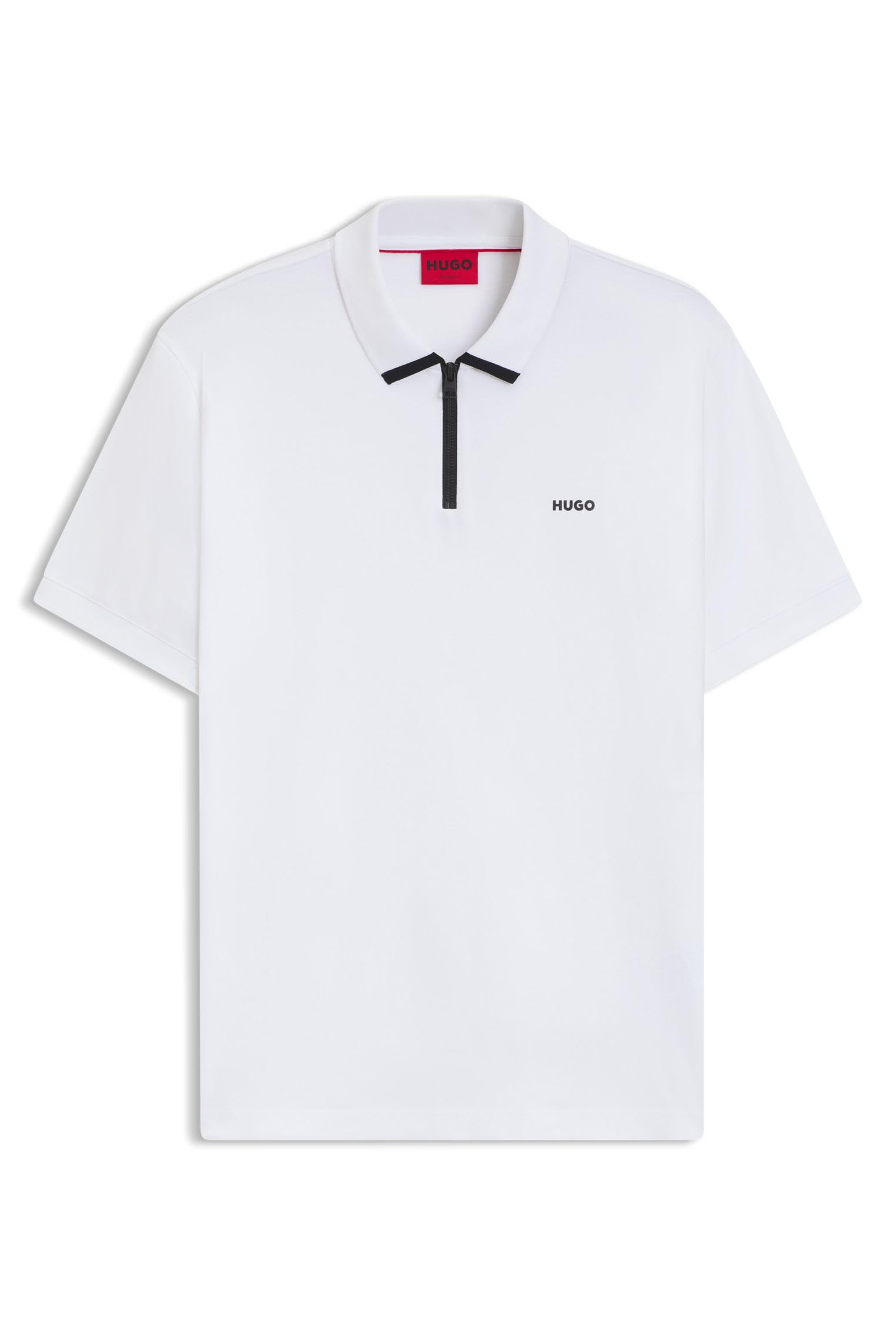 HUGO Dalomino Zip Neck Regular Fit Polo Shirt, White, Size M, Men