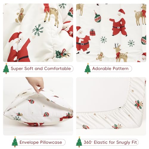 Image of david's kids 4 Piece Toddler Bedding Set - Soft Breathable Toddler Bedding Set for Girls, Includes Quilted Comforter, Flat Sheet, Fitted Sheet and Pillowcase, Christmas