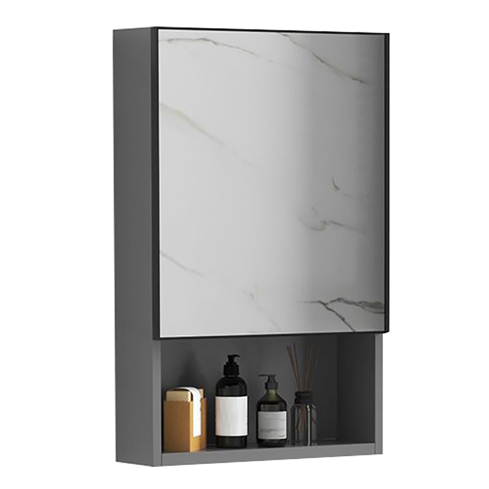 FGXHHS Modern Aluminum Bathroom Medicine Cabinet with Rectangle Mirror - Wall-Mounted, Ideal for Bathroom, Bedroom, Living Room, Toilet Grå Color, 40x11x65cm/16x4x26in