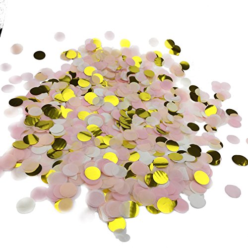 FECEDY Gold Pink White 1 inch Circles Tissue Paper Confetti for Party 5000pcs/pack