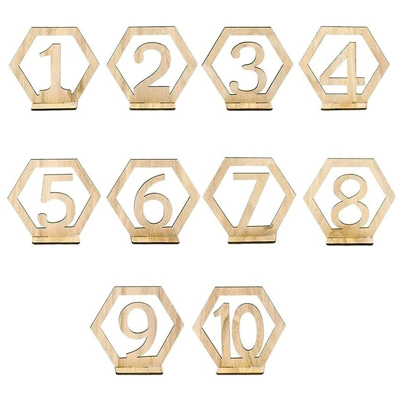 OPIGJUFD Table Number Holders Números de mesa madera boda con base soporte Decoración pie en forma hexagonal for recepción fiestas del 1 al 40(1-10)