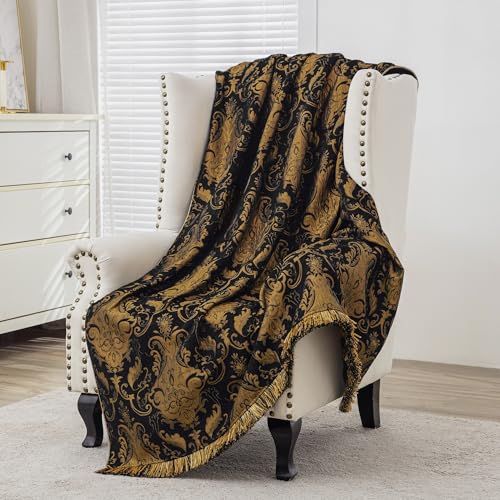 Loom and Mill Luxury Black Throw Blankets for Bed, Classic Damask Bed Throws with Fringes Trim, Soft Lightweight Velvet Lined Fall Throw Blanket for Couch Chair Halloween (Black,52”x72”) Loom and Mill Luxury Black Throw Blankets for Bed, Classic Damask Bed Throws with Fringes Trim, Soft Lightweight Velvet Lined Fall Throw Blanket for Couch Chair Halloween (Black,52”x72”)