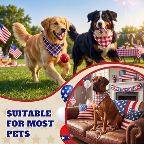 Image of Abbylike 50 Pcs Veterans Day Dog Bandanas Bulk, Red White and Blue Plaid