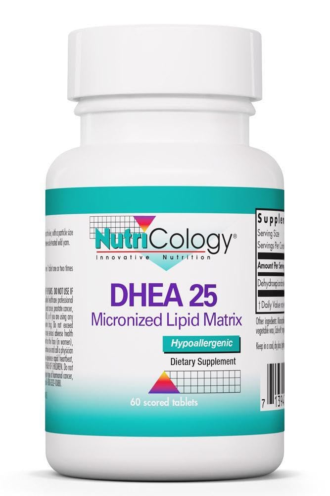 Allergy Research Group NutriCology DHEA 25mg Supplement - Micronized Lipid Matrix, Hormone Support, Support for Women & Men, Hypoallergenic, Soy-Free, Scored Tablets - 60 Count