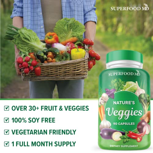 Superfood Md Fruits And Veggies Supplement - 90 Fruit And 90 Veggie Capsules -100% Whole Natural Superfood - Filled With Vitamins And Minerals - Supports Energy Levels - Made 90 Count (Pack Of 2) #TOP4