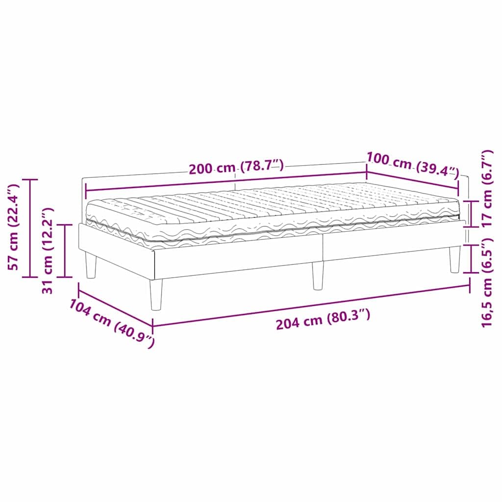 Struttura Letto Angolare con Materasso 2 pezzi in Tessuto Grigio Dimensioni 204x104x57cm per Camera Moderno con Supporto Doga e Testiera Regolabile