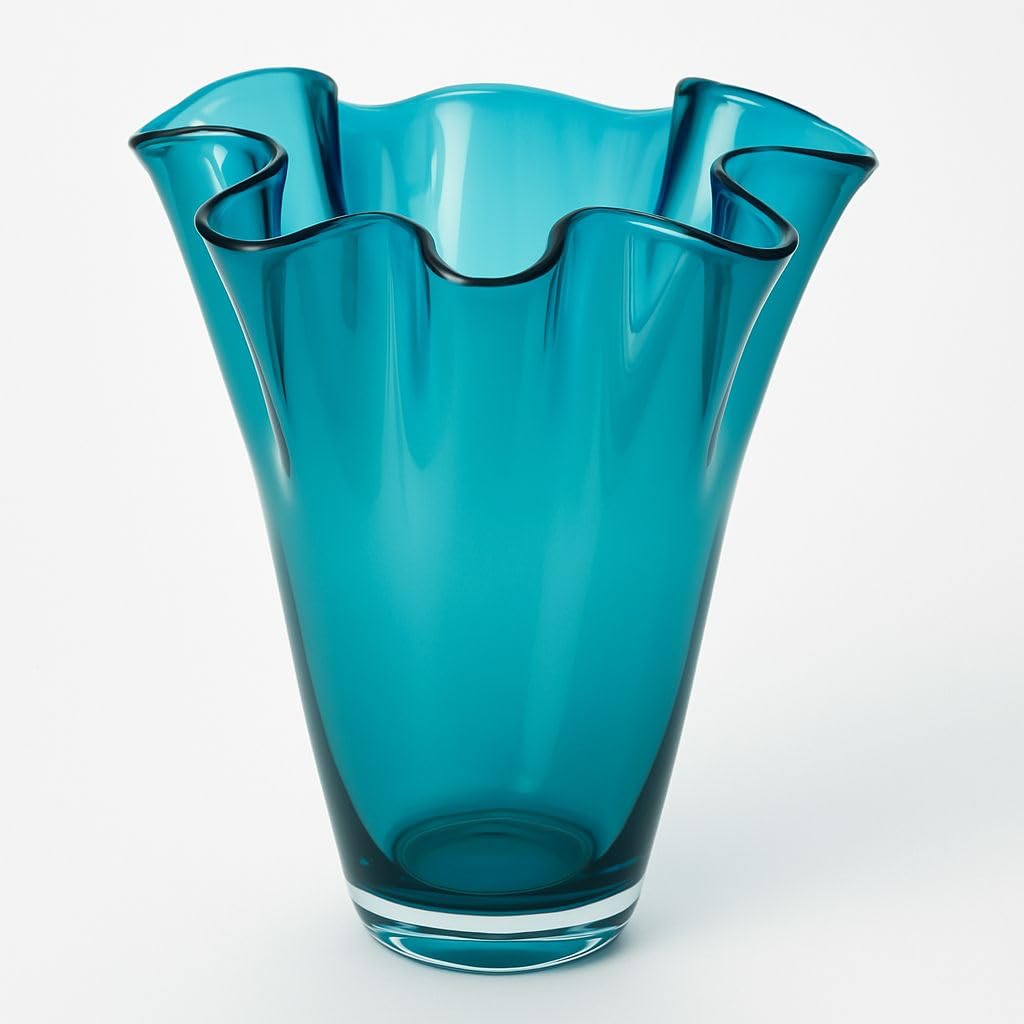Jarrón de Cristal soplado artesanalmente, jarrón Decorativo, Turquesa, Cristal, 21 x 21 x 30 cm