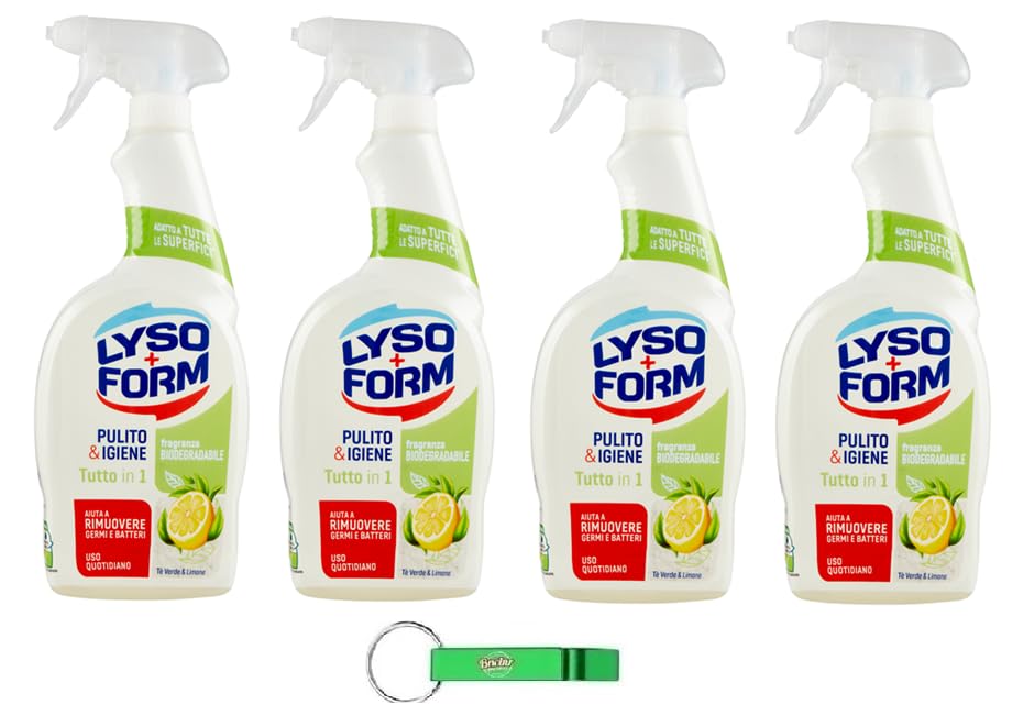 Lysoform Pulito & Igiene Tutto - Limpiador en spray con té verde y limón para limpiar superficies de cocina y baño, 4 unidades, 700 ml