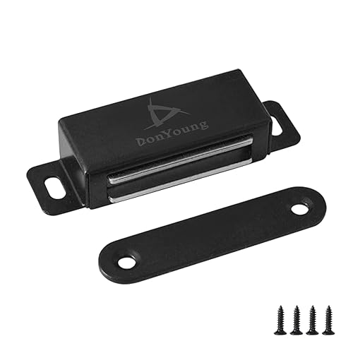 Miniatura 1 de Pestillo magnético para puerta de 40 libras, paquete de 8 imanes negros para puerta de gabinete, tornillos de acero inoxidable para superficie