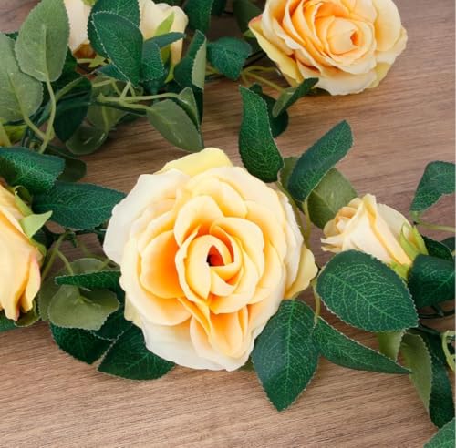 Image of VRB Dec 1 Pcs Artificial Flower Vine Garlands Hanging Artificial Flowers for Decoration Roses Garland (6 ft Long) Flowers Silk Roses for Wedding Decorations Diwali /Ganpati /Christmas. (Peach)