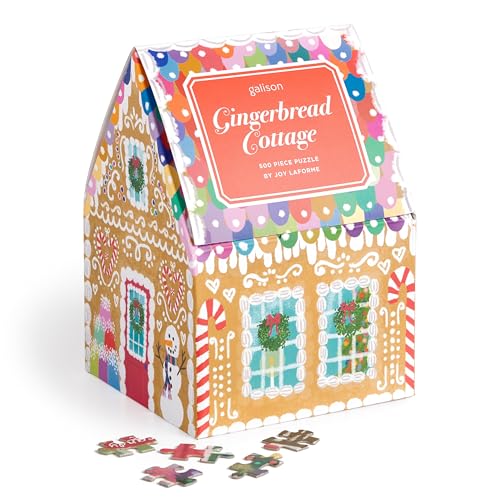 Galison - Rompecabezas Gingerbread Cottage de 500 piezas para adultos con caja en forma de casa, Navidad, papel reciclado, tamaño terminado 20" x 20" miniatura 1