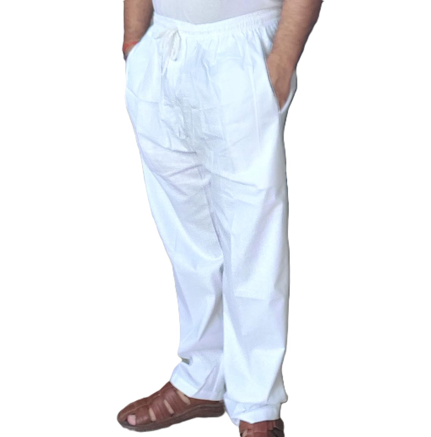 Premium Lucknowi White Cotton Pyjama for Men: Elastic Waist, Zip & Pockets | A1 Quality Pajama