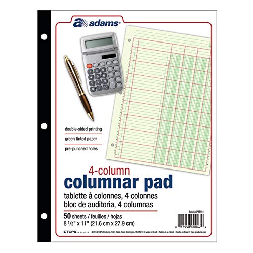 Adams Analysis Pad, 8 1/2" X 11", 100 Pages (50 Sheets), 4 Columns, Green #TOP3