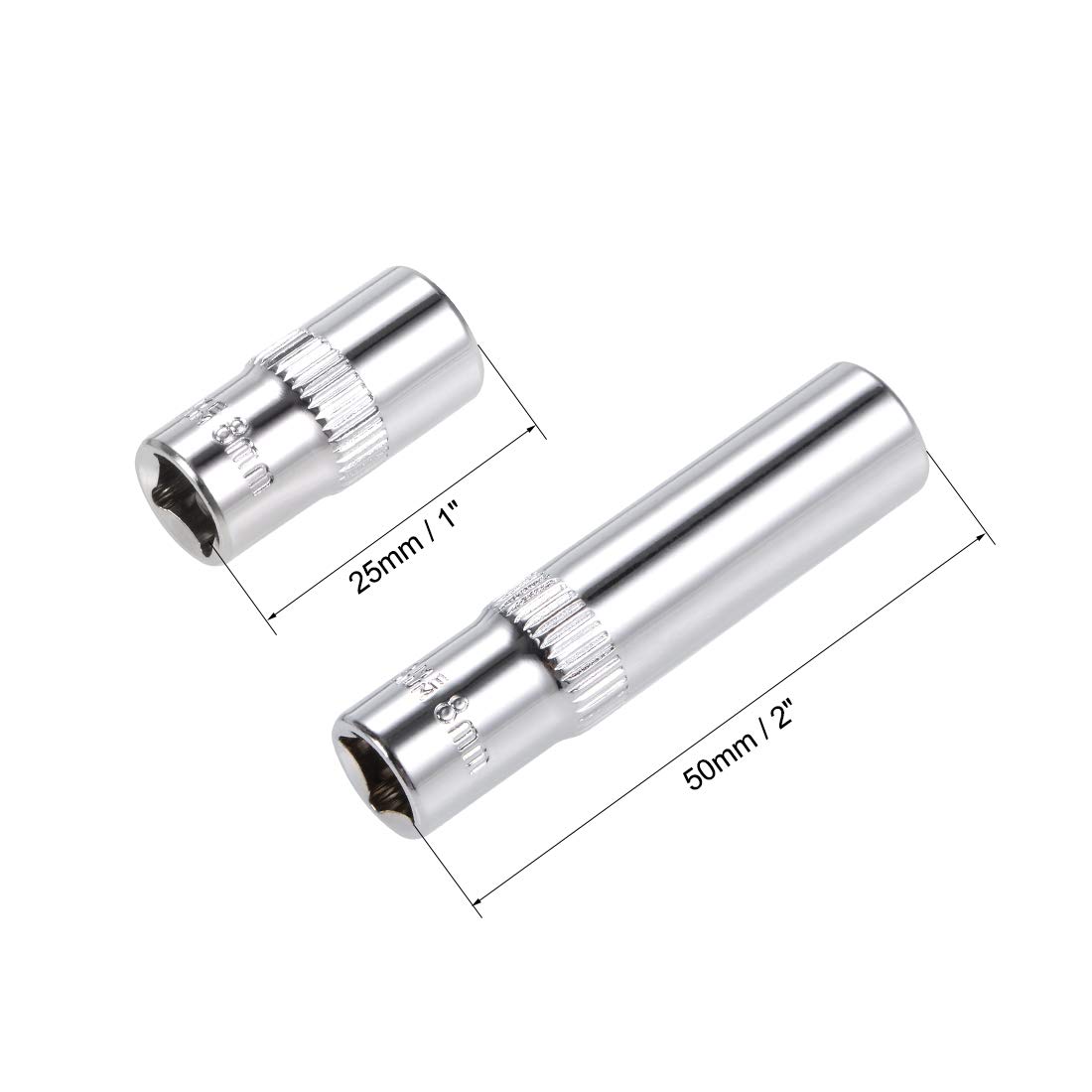 Sourcing Map 3/8 Zoll Stecknuss Set – Flach & Tief, 6-Punkt, Cr-V Stahl, 2 Stück, Verchromt
