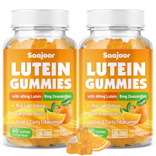 Saajoor Lutein & Zeaxanthin Gummies - Eye Vitamin Supplement with 40mg Lutein & 8mg Zeaxanthin to Support Macular, Vision & Overall Eye Health, Naturally Orange Flavor, 120 Count
