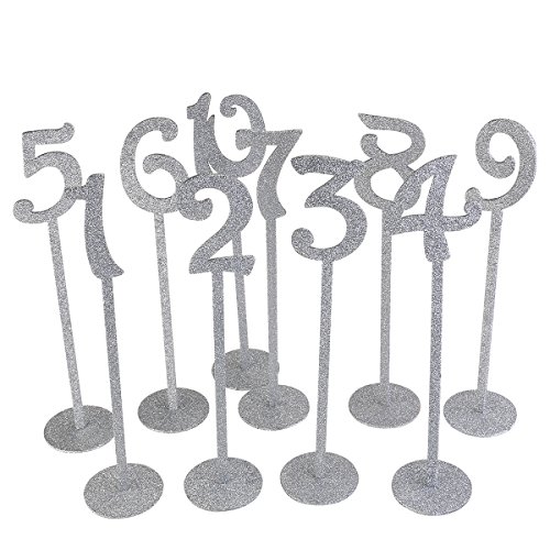 ROSENICE Wedding Table Numbers Holders Thicken Wood with Glitter, Silver