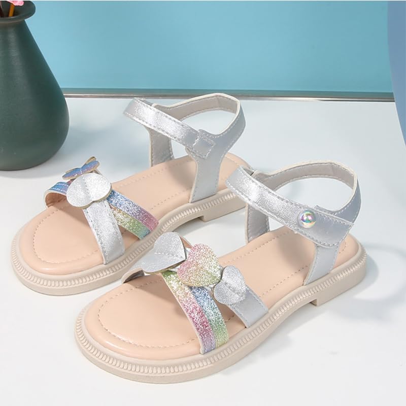 Image of kkdom Girls Cute Heart Sandals Open Toe Summer Flats Dress Sandals Shoes
