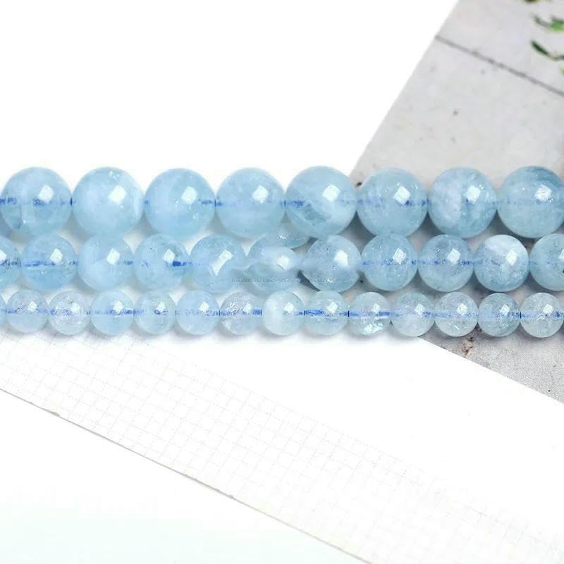 Perline distanziatrici rotonde lisce in pietra di acquamarina blu naturale, pietra preziosa di acqua di mare per la creazione di gioielli da 4, 6, 8 e 10 mm, accessori fai da te - 7A Acquamarina - 1