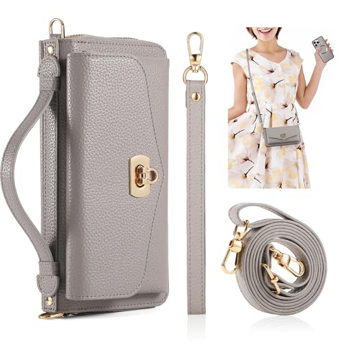 Reeginch Crossbody Wallet Case For Iphone 16 Pro Max, Magnetic Detachable Floral Pu Leather Phone Case With Rfid Blocking Card Holder Wristlet Mirror Flip Zipper Shoulder Purse Bag For Women cover