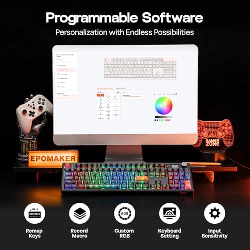 EPOMAKER TH108 V2 PRO Wireless Gaming Keyboard with TFT Screen&Knob, 10000mAh, RGB, 2.4Ghz/BT/USB-C, PBT Keycap, Custom Driver, Full Size Wireless Mechanical Keyboard (Black, Sea Salt Silent) — view 6
