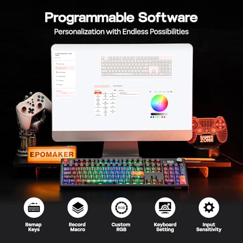 Image of EPOMAKER TH108 V2 PRO Large Size Mechanical Keyboard with Screen & Wheel, 10000mAh, BT /2.4Ghz, Keycap PBT Mac, Hot Swap, RGB, Gasket, Wireless Gaming Keyboard for Mac /PC, QWERTY (Black, Sea Salt