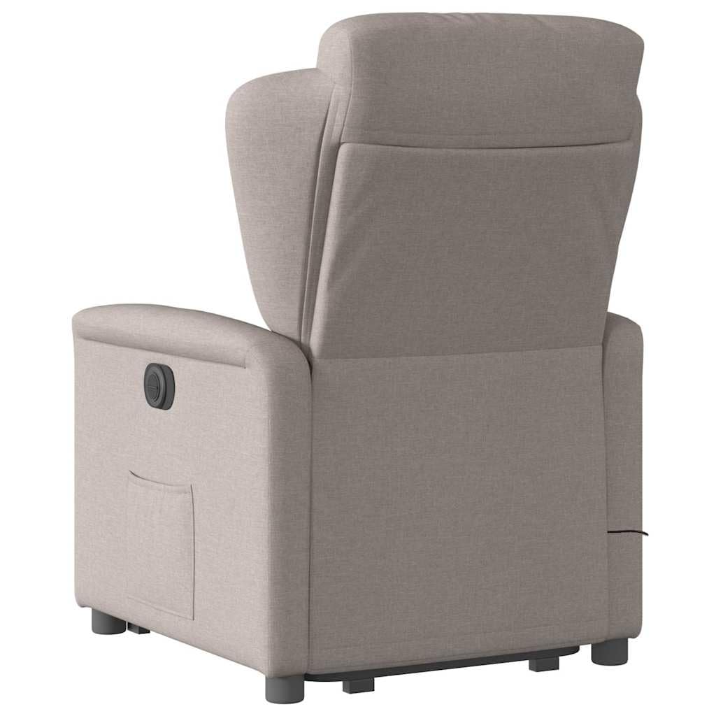 Sillón elevador eléctrico reclinable de tela gris con 6 puntos de vibración, función de elevación e inclinación de 135°, estructura estable y bolsillo lateral