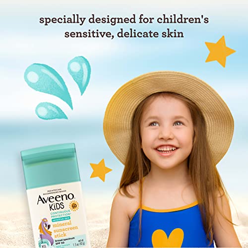Aveeno Kids Continuous Protection Zinc Oxide Mineral Sunscreen Stick For Sensitive Skin, Face & Body Sunscreen Stick For Kids With Broad Spectrum Spf 50, Sweat- & Water-Resistant, 1.5 Oz #TOP2