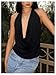 Milumia Women Deep V Neck Draped Backless Halter Top Sexy Ruched Sleeveless Rave Party Tops Black Medium