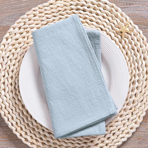 Image of MLMC 4 Pack Silver Blue Cloth Napkins Rustic Washable Cotton Linen Napkins Set of 4 17 inchx17 inch Reusable Dinner Napkins Cloth for Wedding Birthday Party Everyday Use Decor