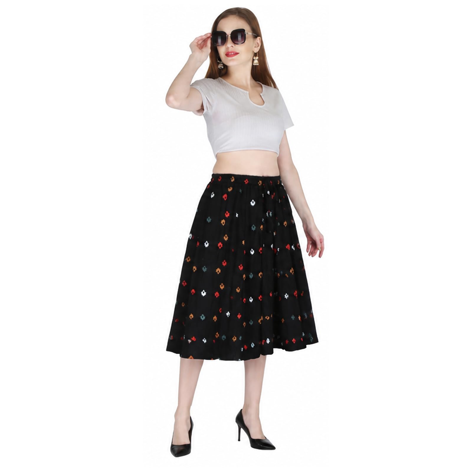 Pure Rayon Women Below Knee Length Printed Skirt Bottom Wear | Ethnic Style 27 Inch Length Full Flare Skirt for Girls-image-29