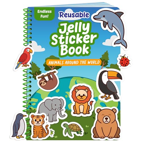 Reusable Sticker Book - Animals - 50 Jelly Stickers for Toddlers & Kids 3-5