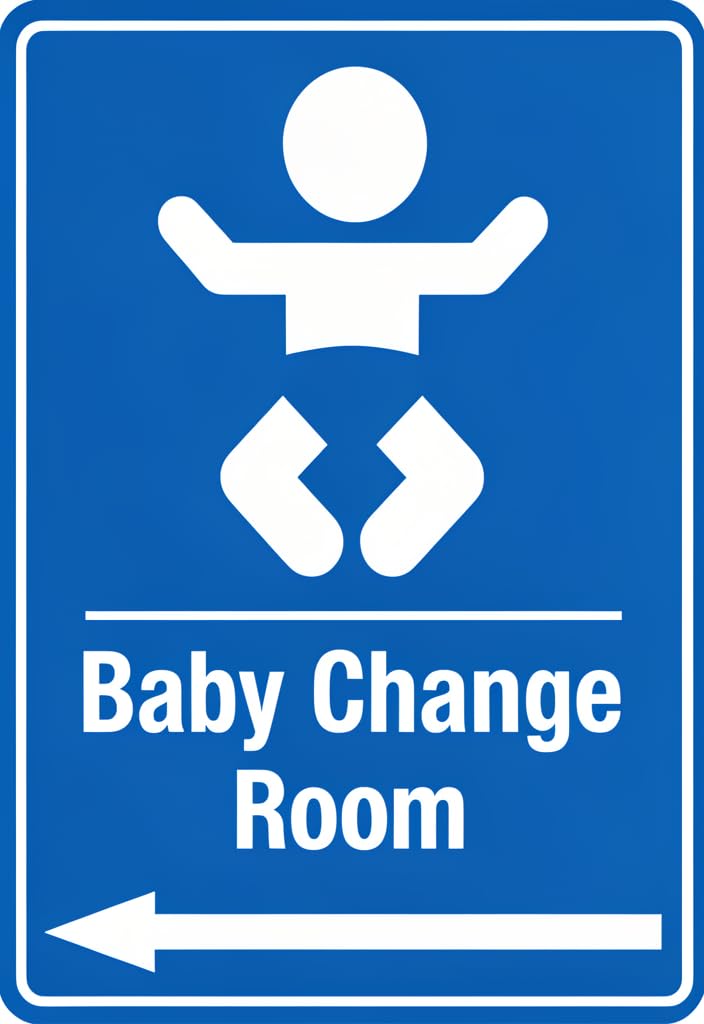 peiyeety Baby Change Room Tin Sign 12x8 Inch, Blue & White Restroom Directional Wall Plaque with Left Arrow, Durable Metal Notice for Nursery, Daycare, Bathroom, Office, Home Décor Gift