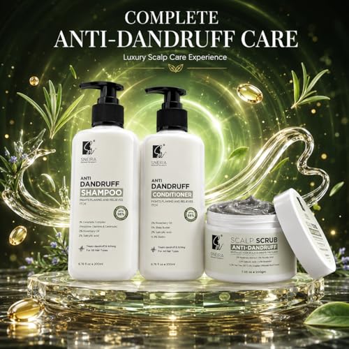 Image of Ultimate Anti Dandruff Kit | Scalp Scrub + Shampoo + Conditioner Combo | 2% Salicylic Acid, Rosemary Oil, Shea Butter & Biotin | Helps Remove Flakes, Cleanse Scalp & Nourish Hair | 600ml