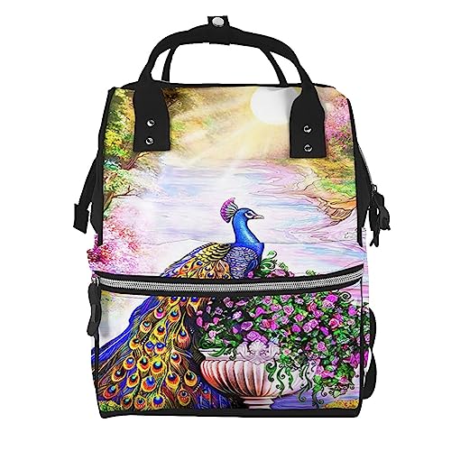 Sac à dos à langer paon noir : le grand sac de voyage multifonction