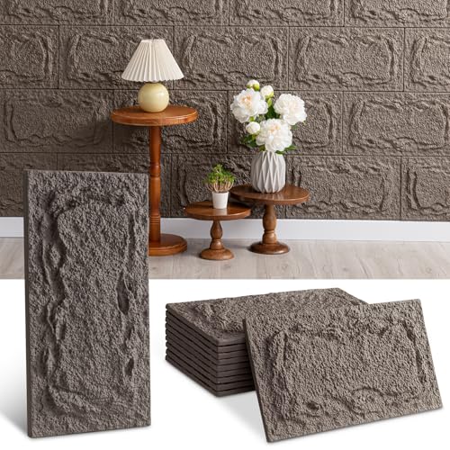10 Piezas Paneles de Pared 3D con Aspecto de Piedra, 45 x 25cm PVC Paneles Decorativos para Pared interiores y exterior, Paneles Acústicos 3D, Revestimiento de Pared (Gris)