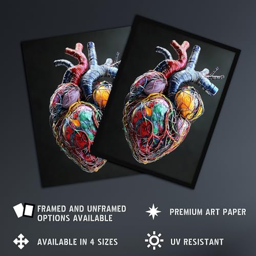 Cuadro de corazón anatómico de diseño moderno con marco elegante en formato A4 3