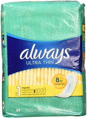 Always Ultra Thin Regular Without Wings, Unscented Pads 44 Count