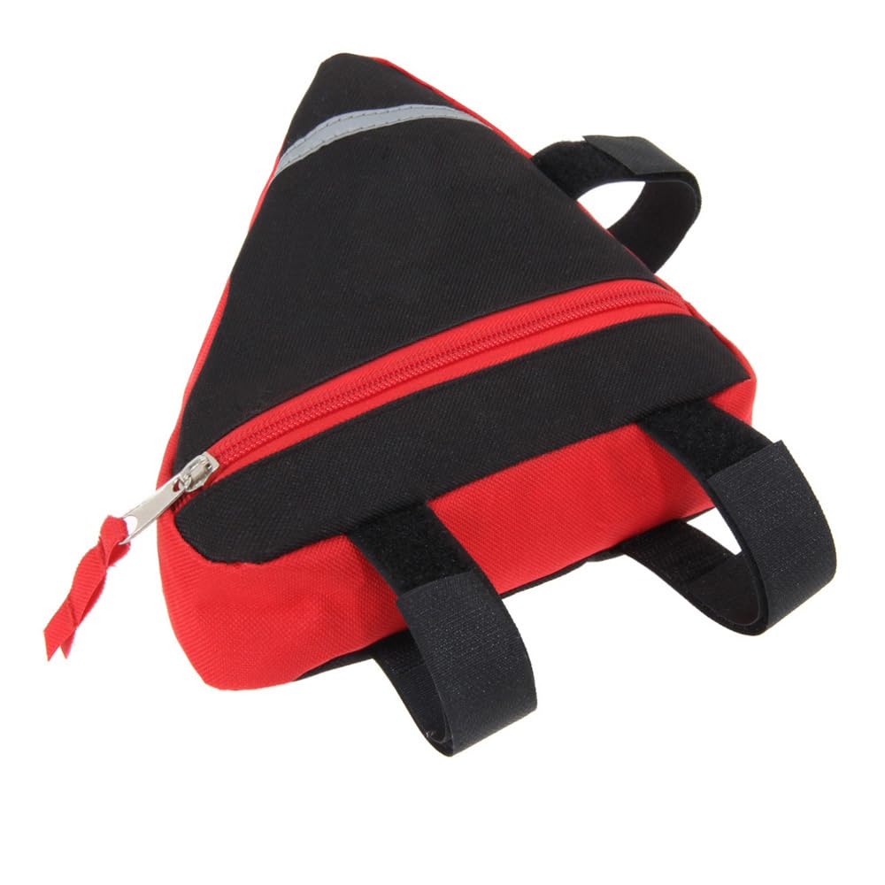 Borsa Triangolare Bicicletta, Borsa Triangolo Telaio Anteriore Bici, Borsa Triangolare Impermeabile Nylon, con Striscia Riflettente (Rosso)