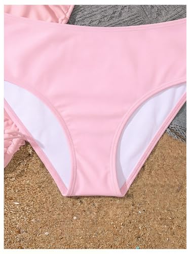 Image of RoseSeek Girl's 3 Piece Cute Bowknot Bathing Suit Halter Triangle High Waisted Swimsuit with Beach Cover Up Skirt