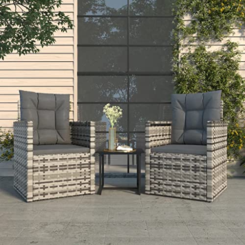 CINDERFUL Set Divani da Esterno 3 pz con Cuscini in Polyrattan Grigio,Set Divano da Esterno in Polietilene Moderno per Giardino e Terrazza con Tavolino Set di Mobili