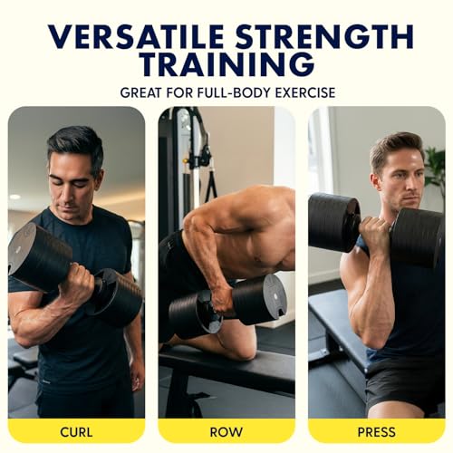 SQUATZ Adjustable Dumbbell, 9 Resistance Options Ranging From 4.5 To 70 lbs., Single Dumbbell with Twist Lock, Anti-Slip Metal Handle, Compact Home Gym Weights with Quick Change Plates, Secure Grip
