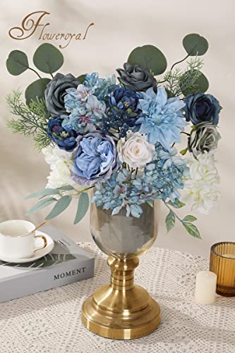Floweroyal Artificial Flowers Combo Dusty Blue Flowers Mix Silk Flowers Dahlia Roses with Stems for DIY Wedding Bridal Bouquets Baby Shower - Image 4
